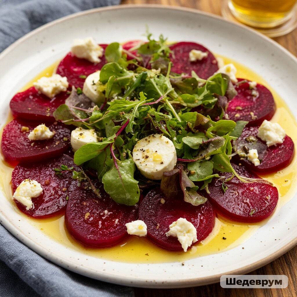 Карпаччо из свеклы с козьим сыром и медово-горчичной заправкой